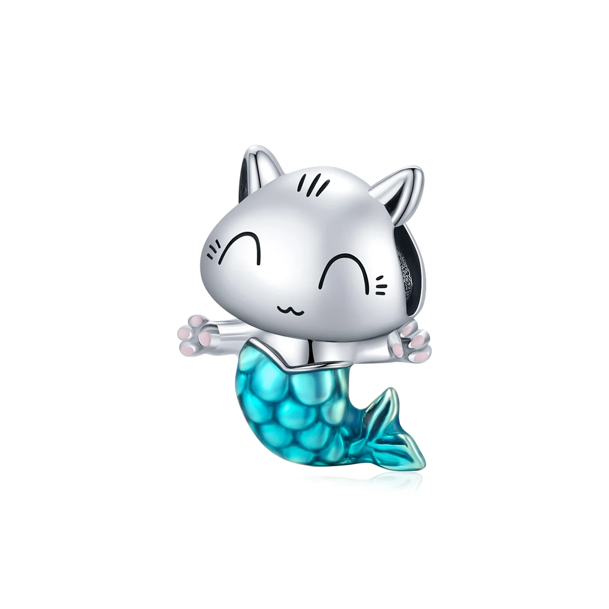 

BAMOER 925 Sterling Silver Kitty Mermaid Charm Blue Enamel Bead Pendant for Original Bracelet Bangle DIY Making for Girl SCC1852