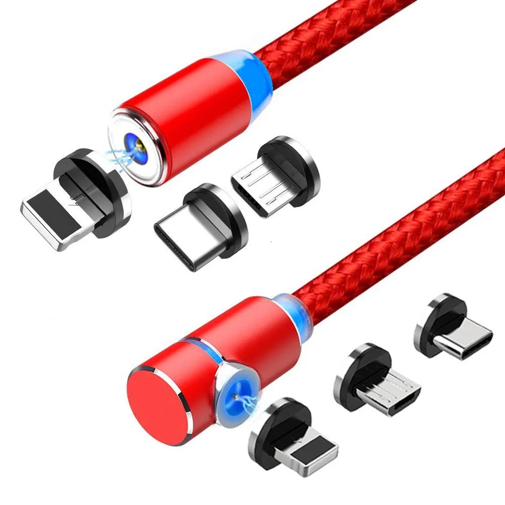 

2020 high quality 3 in 1 Nylon braided USB fast charging Magnetic absorption Phone Charging Cable, Black, red,