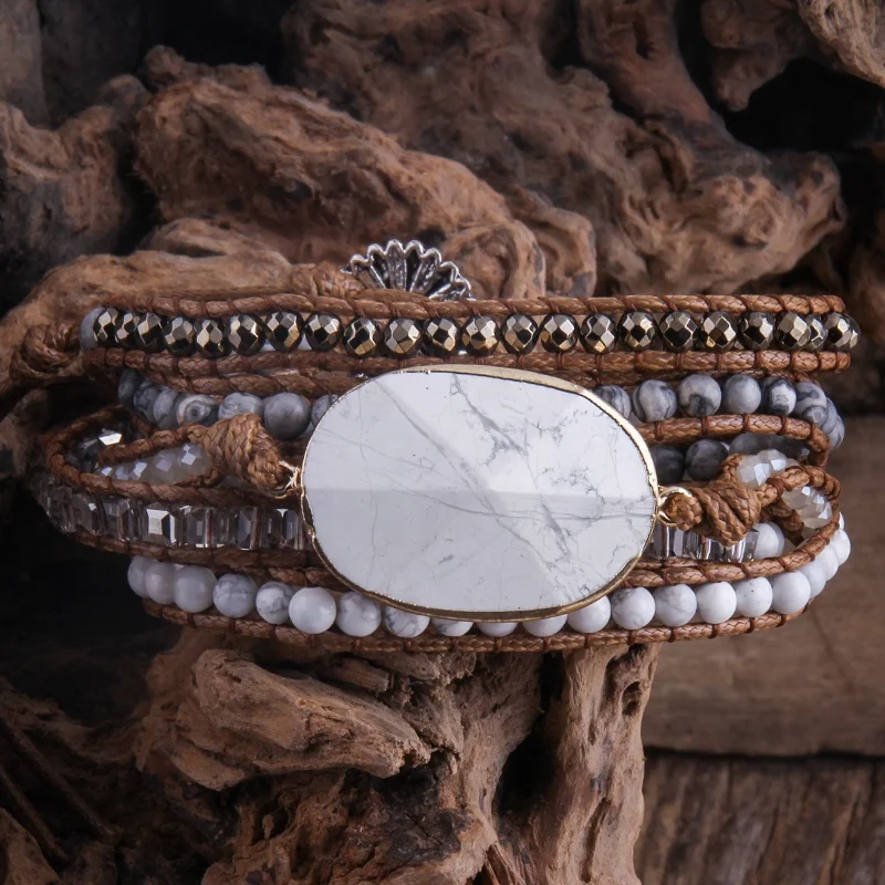 

Fashion Beaded Jewelry Bracelet Handmade Mixed Natural Stones Crystal and Stone Charm 5 Strands Wrap Bracelets