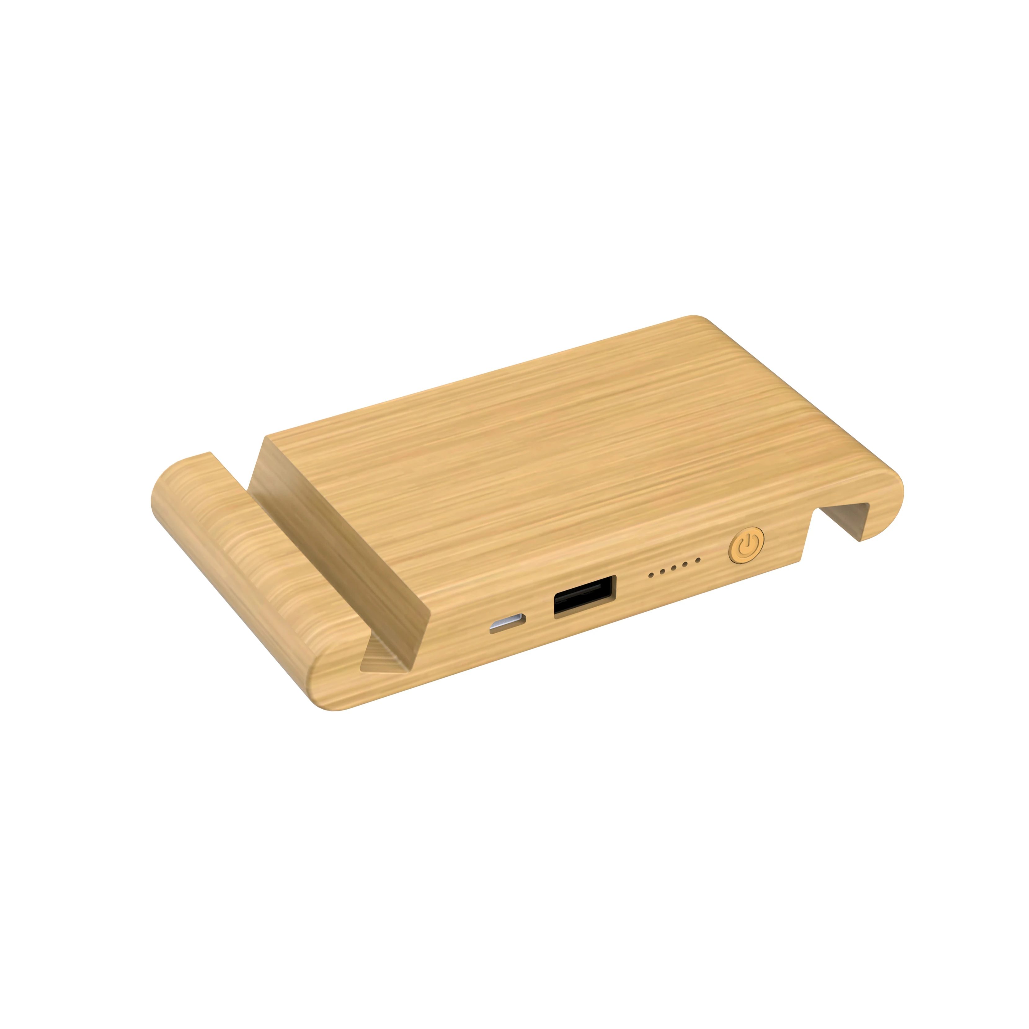 

3 in 1 Eco-friendly Gift Box Bamboo Qi Wireless For 5000mah Power Bank with phone holder