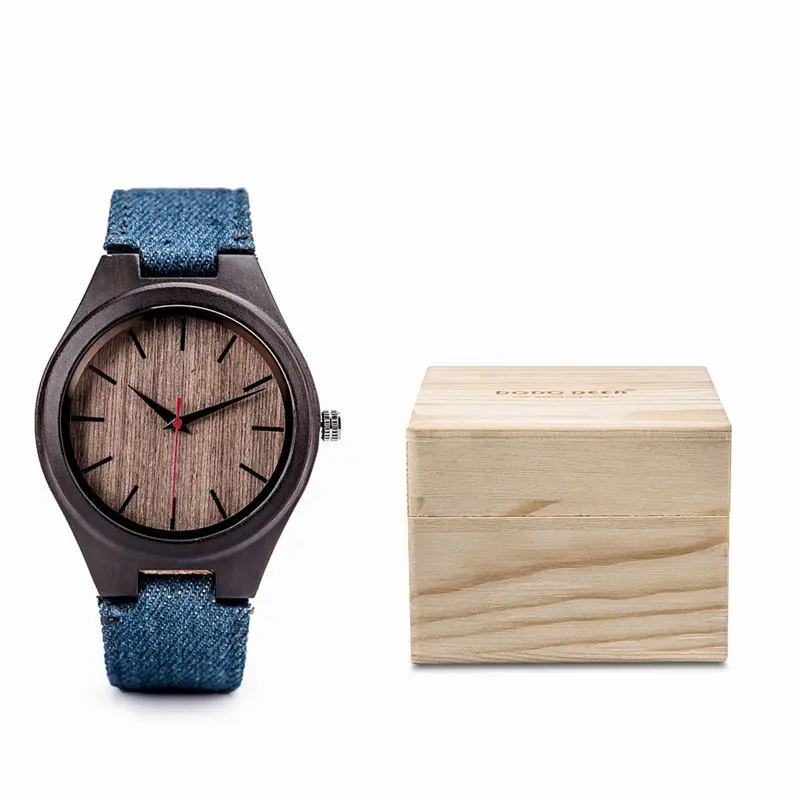 

Classic simple style design blue canvas strap DODO DEER ebony solid wood watch