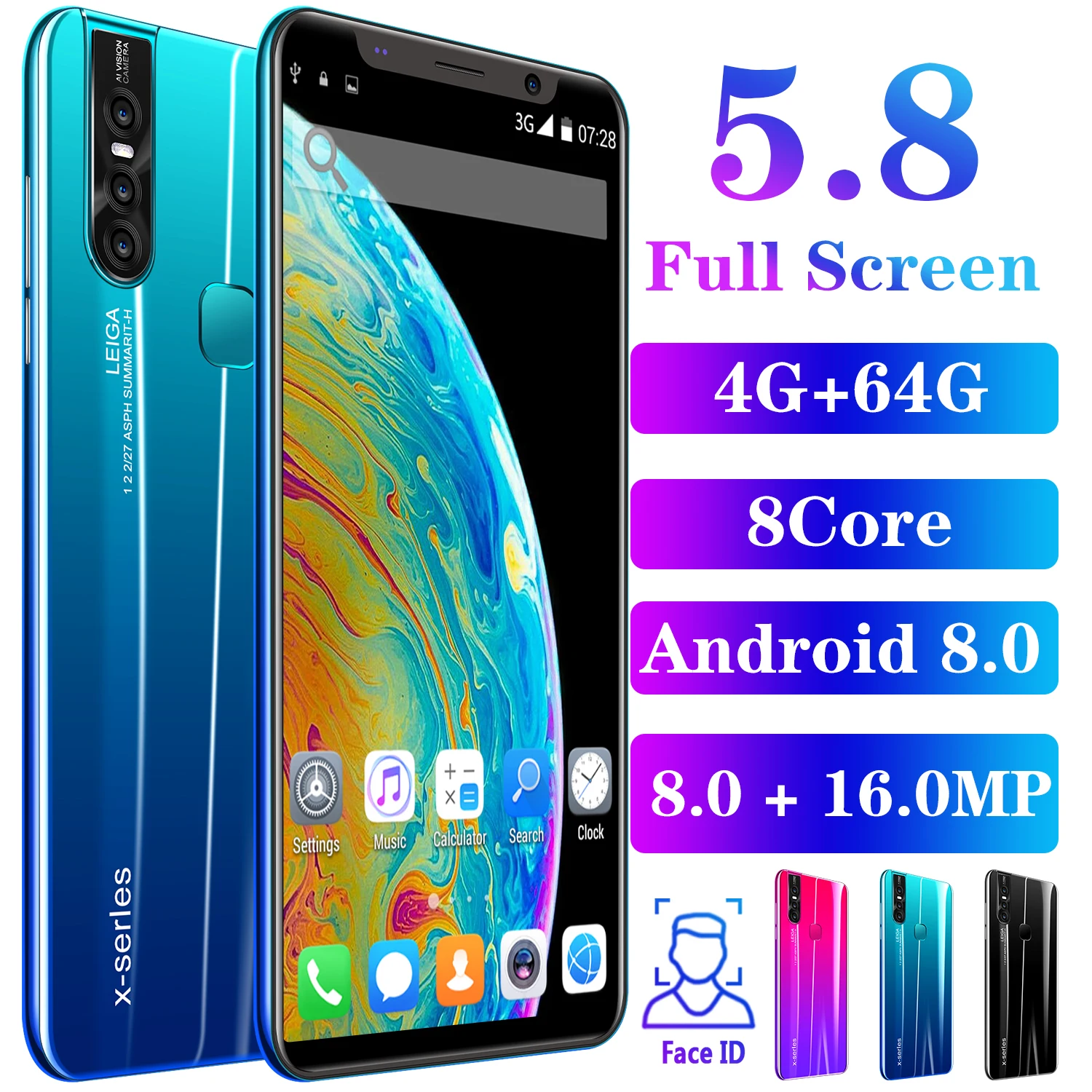 

X27 Plus Smartphone 4G +64GB General-Purpose Large Straight Screen Quad-Core Dual Card Dual Standby Android phone, Blue/black/red