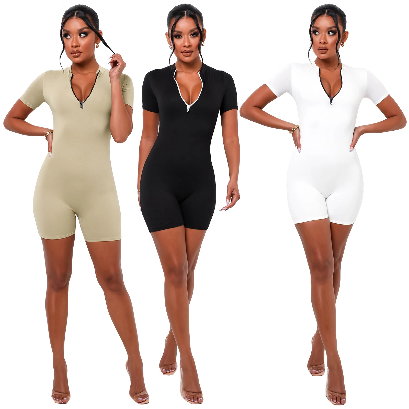 

2021 new arrivals summer bodysuits girls solid color one piece short romper jumpsuit sheer for women clothes clothing