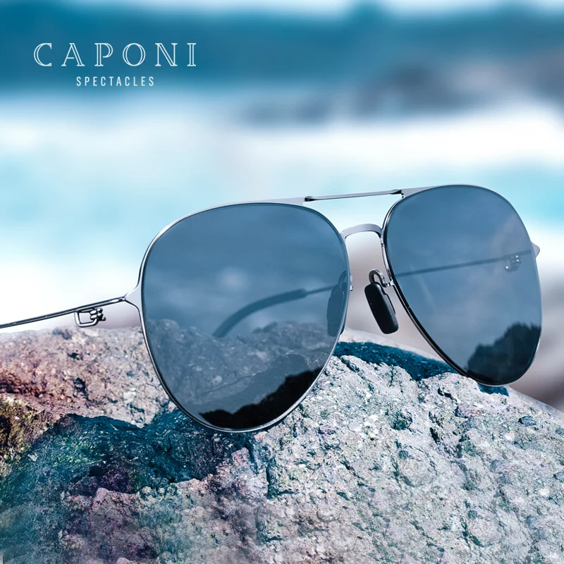 

CAPONI 2021 Fashion Alloy Frame Nylon Lens Shades Screwless Hinge Design Ultralight Fishing Driving Sunglasses Mens Polarized