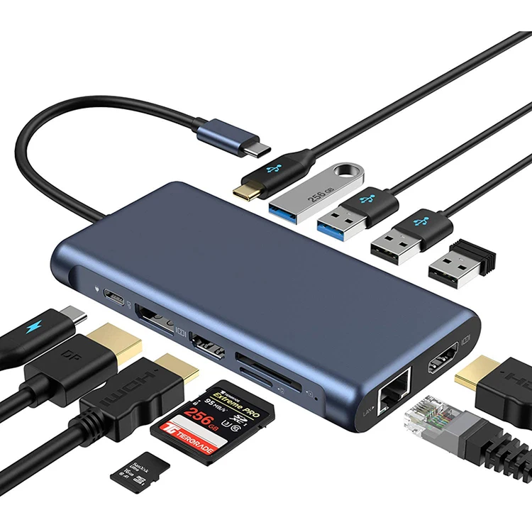 

Hot Sale 12 In 1 Usb C Hub Docking Station Internal Usb 3.0 4K HD-MI Hub 12 Port Type C Hub For Macbook