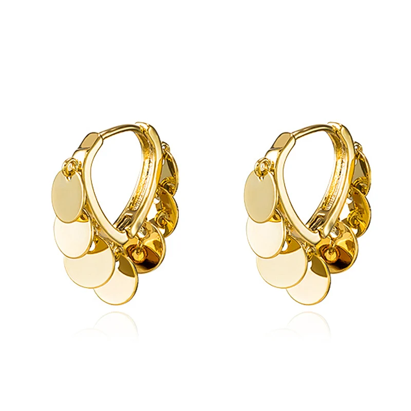 

Charare 18k gold plated round metal tassel ear clip earrings