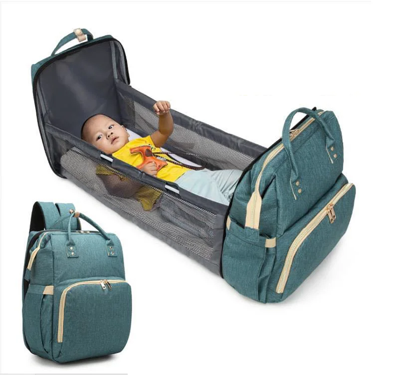 

Multifunction Mummy Backpack Bags Custom Large Capacity Mom Baby Diaper Bag Portable foldable Baby bed diaper bag