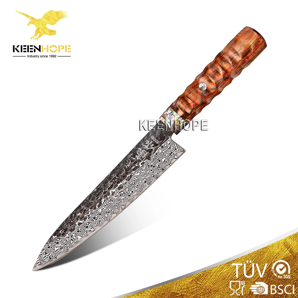 

89 Layers Damascus Steel Knife 8 Inch Chef Knife VG10 Core Brass Abalone Shell USA Desert Ironwood Handle Japanese Chef Knife