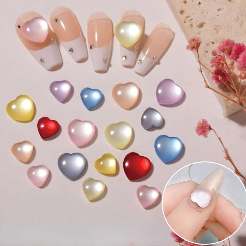 

5pcs/bag Nail Art Cat's Eye Jewelry DIY 3D Nail Decorations Lovely Candy peach Colors flat Love Nail Art drill Resin Flowers, As the pictute