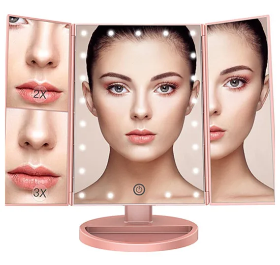 

RY16 Trifold Portable Mirror Led Trifold Makeup Mirror Vanity Mirror With Lights, White/black/rose gold/gold