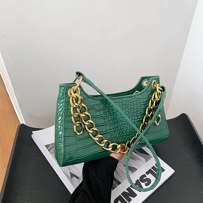 

2021 New Trending Thick Chain Bags Women Handbags Ladies Shoulder Sling Bag Crocodile Underarm Armpit Bag