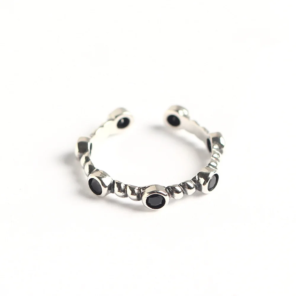 

New Arrival Hemp Flowers Retro Rings Black Cubic Zirconia Ring 925 Sterling Silver Rings For Girls Silver, As picture