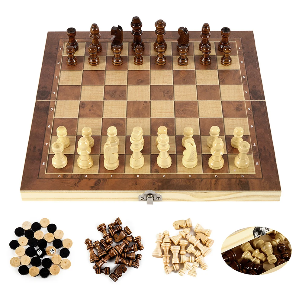 

Normal and big size 3 in 1 wooden chess play game set with folding chess wood board for kids and adult home play set cheap