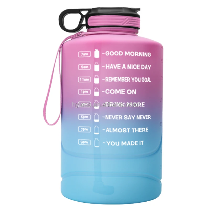 

Amazon Motivational Time Marker 2.2L half gallon water bottle jug with silicone straw, Black,blue,green etc.