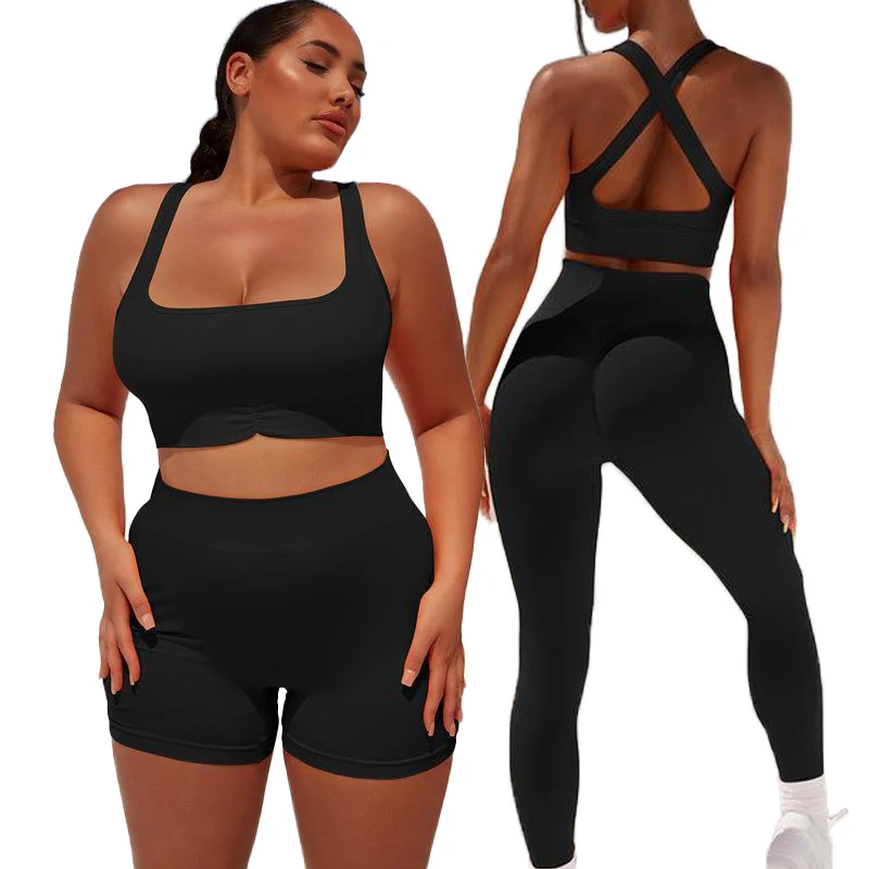 

Custom Logo Women Sports Suit Plus Size Gym Fitness Active Wear High Waisted Leggings 5 Piece Sets Seamless Workout Yoga Set