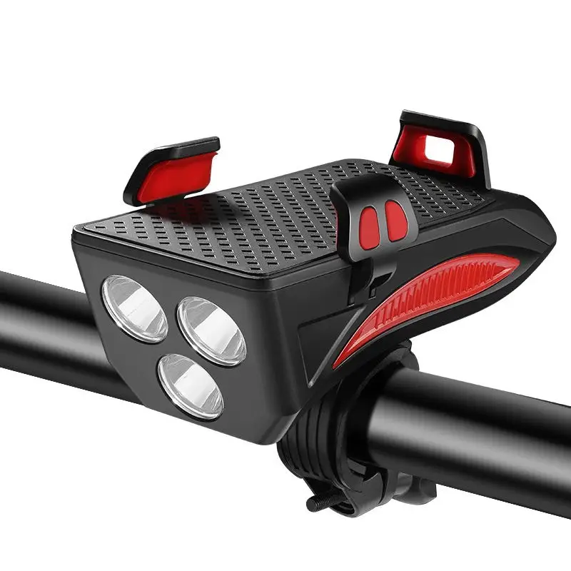

Bike Accessories USB Charger 4 in 1 Bike Front Light Flashlight Bike Horn Phone Holder Power Bank Bicycle Lamp, Black,red,blue,orange