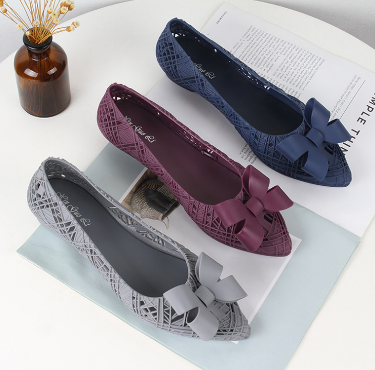 

Plastic bow point head fashion looking lady's flat shoes