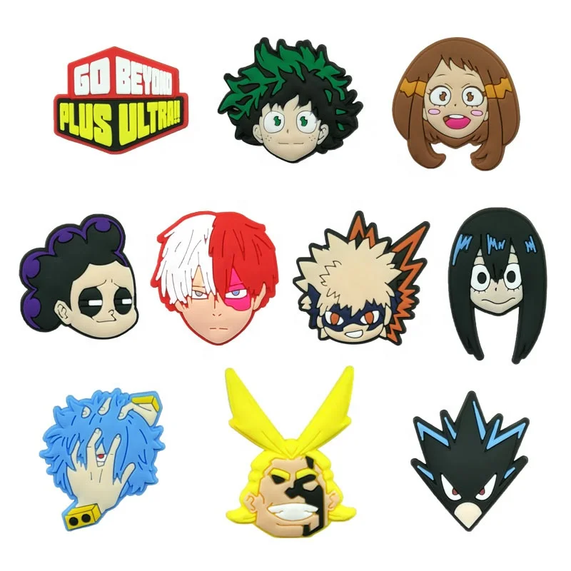 

japan anime wholesale cartoon anime pvc shoe charms for clog custom my hero one's justice croc pvc shoe charms decoration, As picture