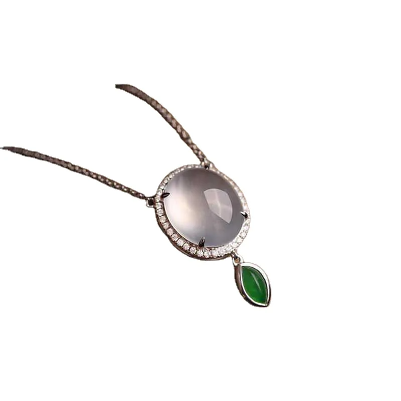 

Myanmar High Ice Chalcedony Egg Face Pendant 925 Gold Inlaid Diamond Feminine Necklace