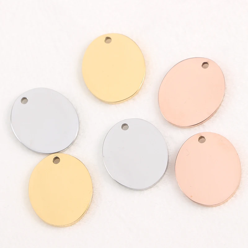 

Factory Seller Oval Charm Mirror Polished Stainless Steel 18K Gold Plated Custom Engrave Blank Pendant