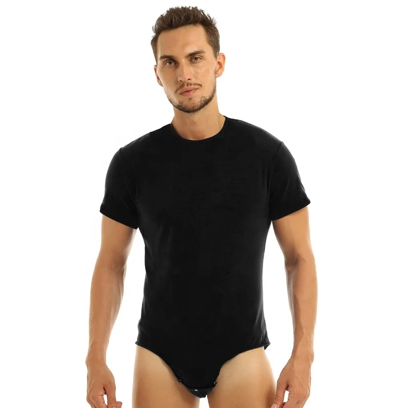 

Men Short Sleeve Dance Leotard Shirt Undershirt Press Bottom One-Piece Bodysuit Romper Pajamas