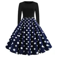 

Amazon Hot sale long sleeve Women elegant Lace dress Lady polka Dots dress S,M,L,XL,XXL