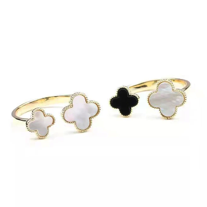 

2022 New Fashion 18K Gold Plated Double Four Leaf Clover Ring Luxury Famous Brand Designer Adjustable Rings Women Jewelry, 2 color to choose