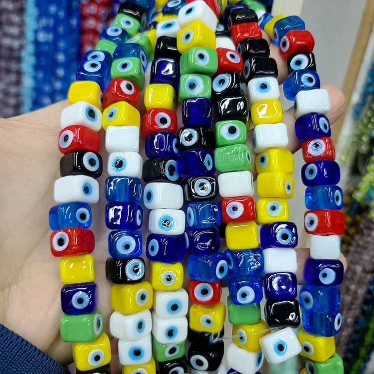 GP0964 Unique Multi Colored Lamp Work Evil Eyes Glazed Glaze Jewelry Cube Box Lucky Beads for Jewelry bracelet necklace Making