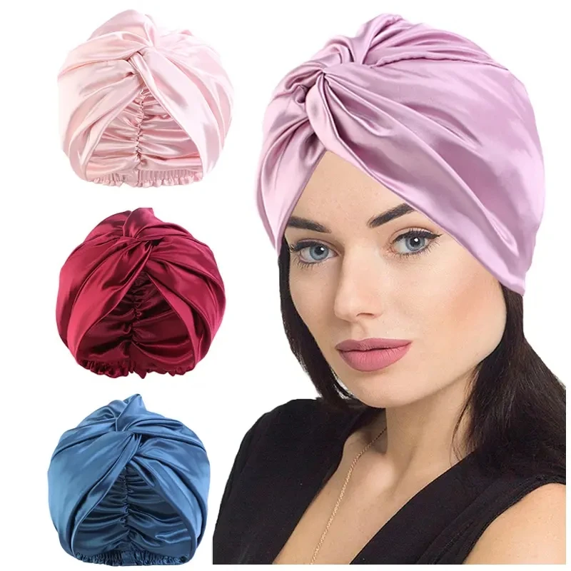 

private label turbans for ladies 6A 100% Mulberry Silk Designer Bonnets Women Silk Sleeping Adjustable Bonnets