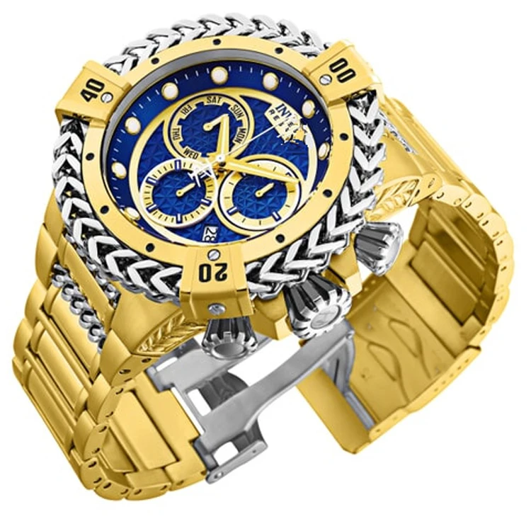 

Fashion style stainless steel gold plated three circles quartz man watch in stock mirar