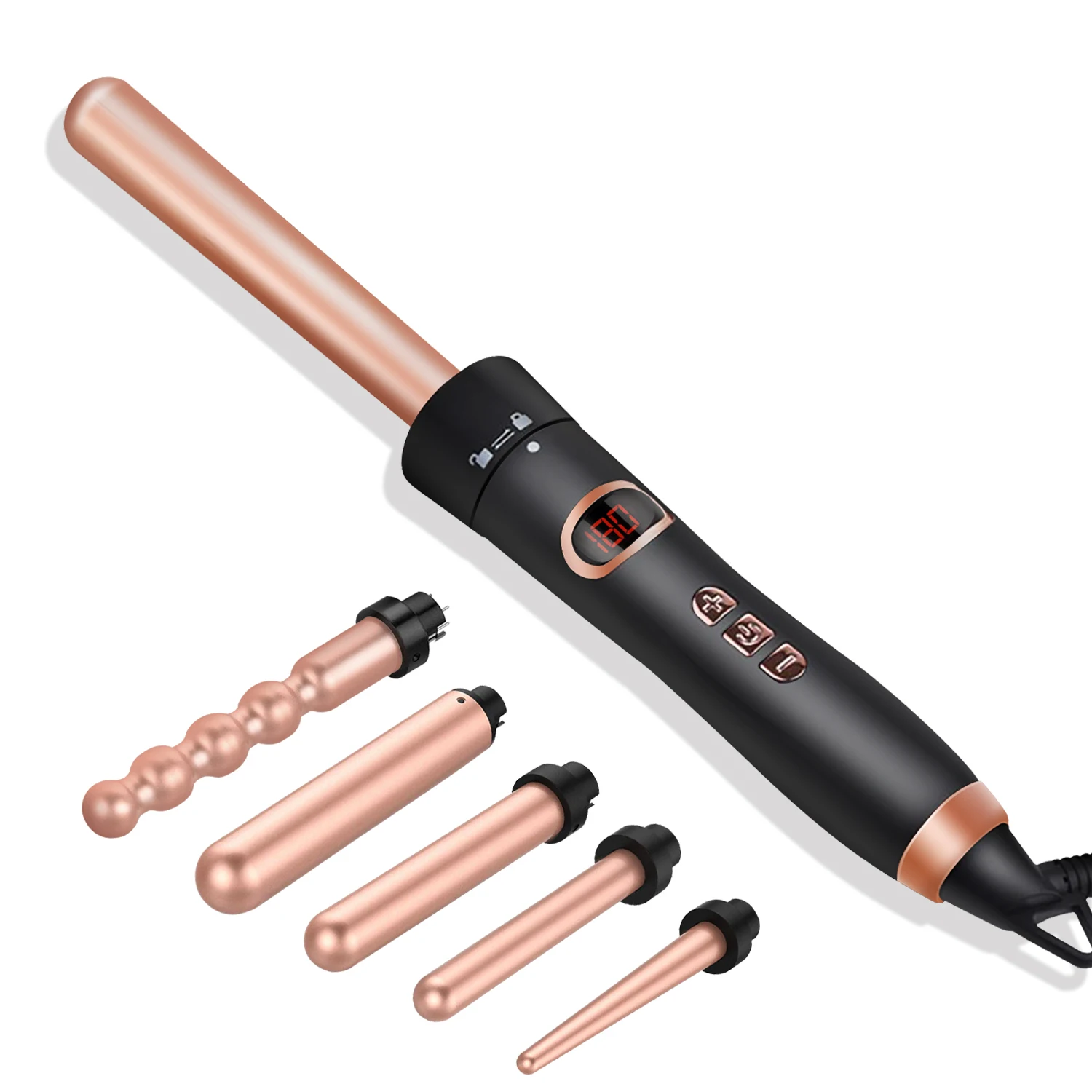 

Curling Iron Wand Set 5 in 1 Interchangeable Ceramic Barrels Instant Heat Up Hair Wand Hair Curler Set for All Hairstyle, Gold,black, silver