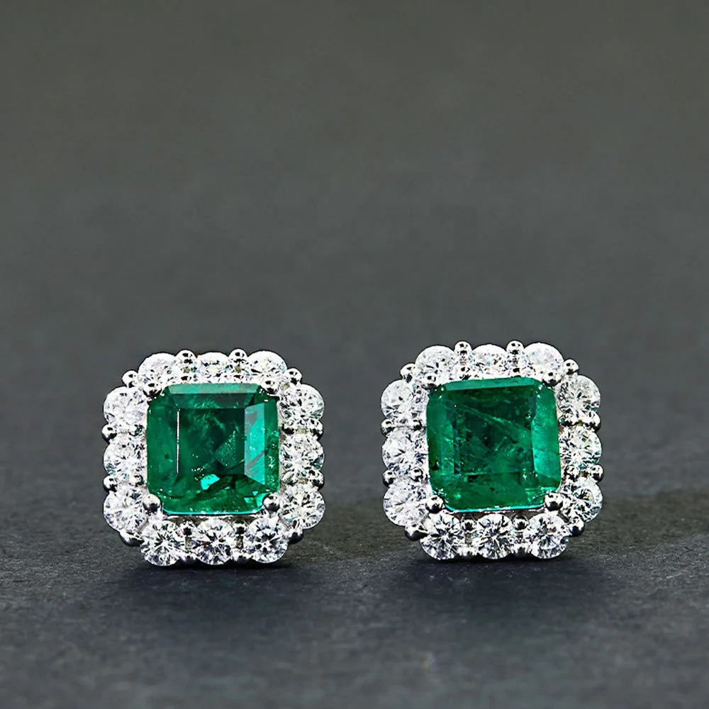 

Fashion 925 Sterling Silver Jewelry 7mm CZ Green Emerald Diamond Stud Earrings