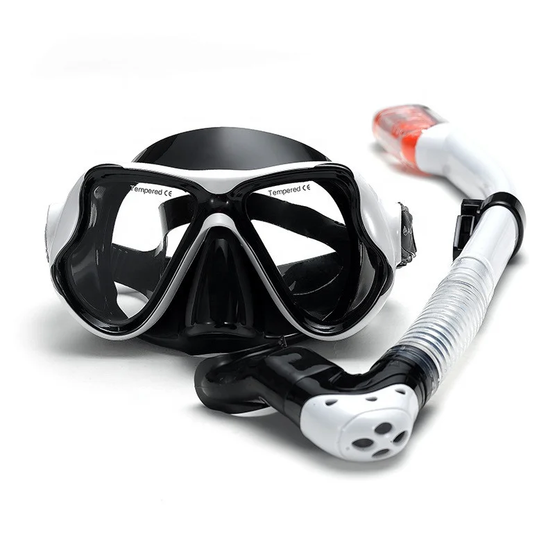 

New Professional Adult Tempered glass Mask Snorkel Set For Diving Snorkeling, Black/yellow/pink/red/blue/white