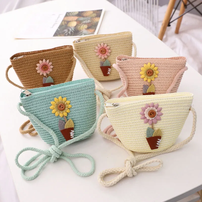 

2020 New Beach Bag For Girl Straw Handbag Kid Coin Purse Children Wallet Baby Small Purse Toddler Crossbody Bag, As pictures