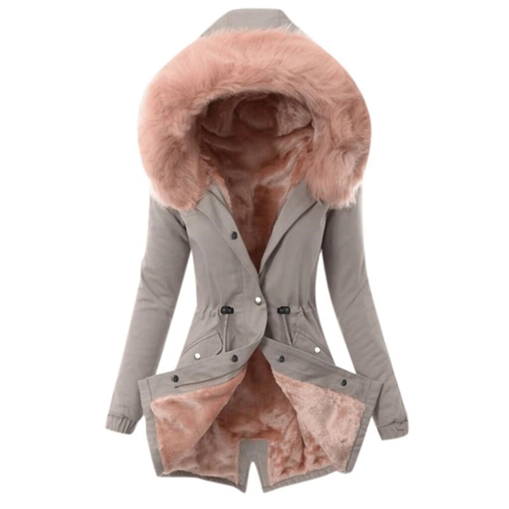 

Womens Winter Warm Fleece Lined Coat Parka With Fur Hooded warm winter jacket women warm ladies jacket