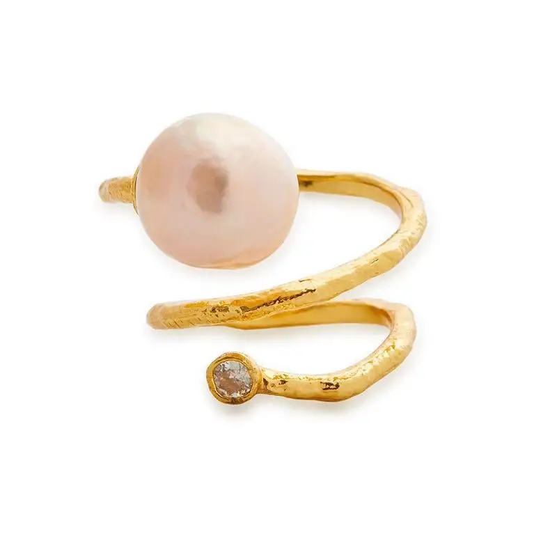 

18K real gold Plated Freshwater Pearl brass finger Ring Valentine's Day gift Adjustable Simple Inlaid pearl open ring