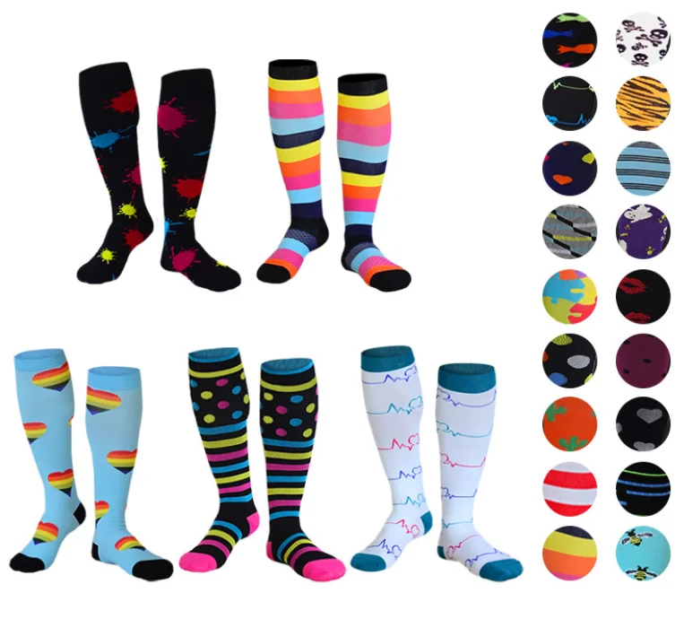 

Knee High Women Men Compression Sock Valentines Day Heart Striped Sports Socks for Running, Custom color