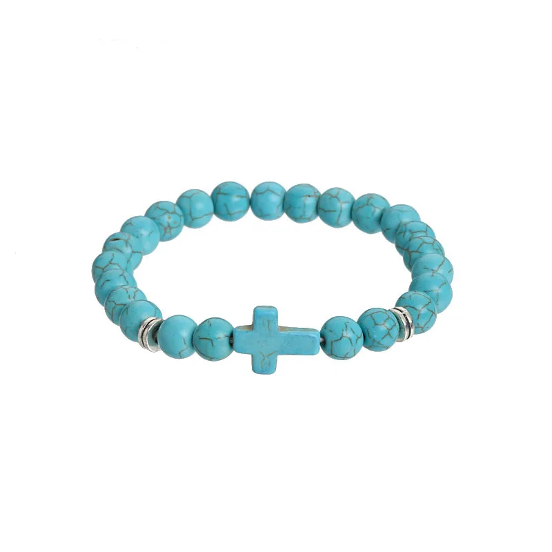 Unisex Tiger Eye & Turquoise Beaded Bracelet Mixed Material Classic Style Matte Black Finish for Wedding Party and Gift