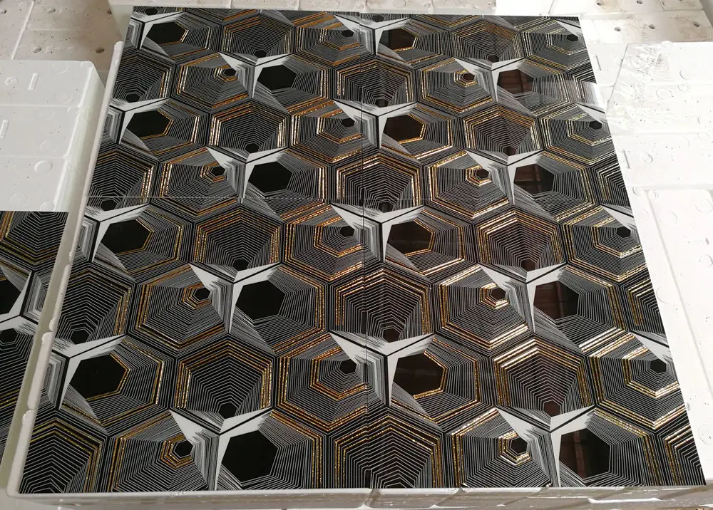 Venda imperdível telha de mosaico de jato de água design de jato de água telhas de porcelana preta novo padrão de jato de água telha de decoração