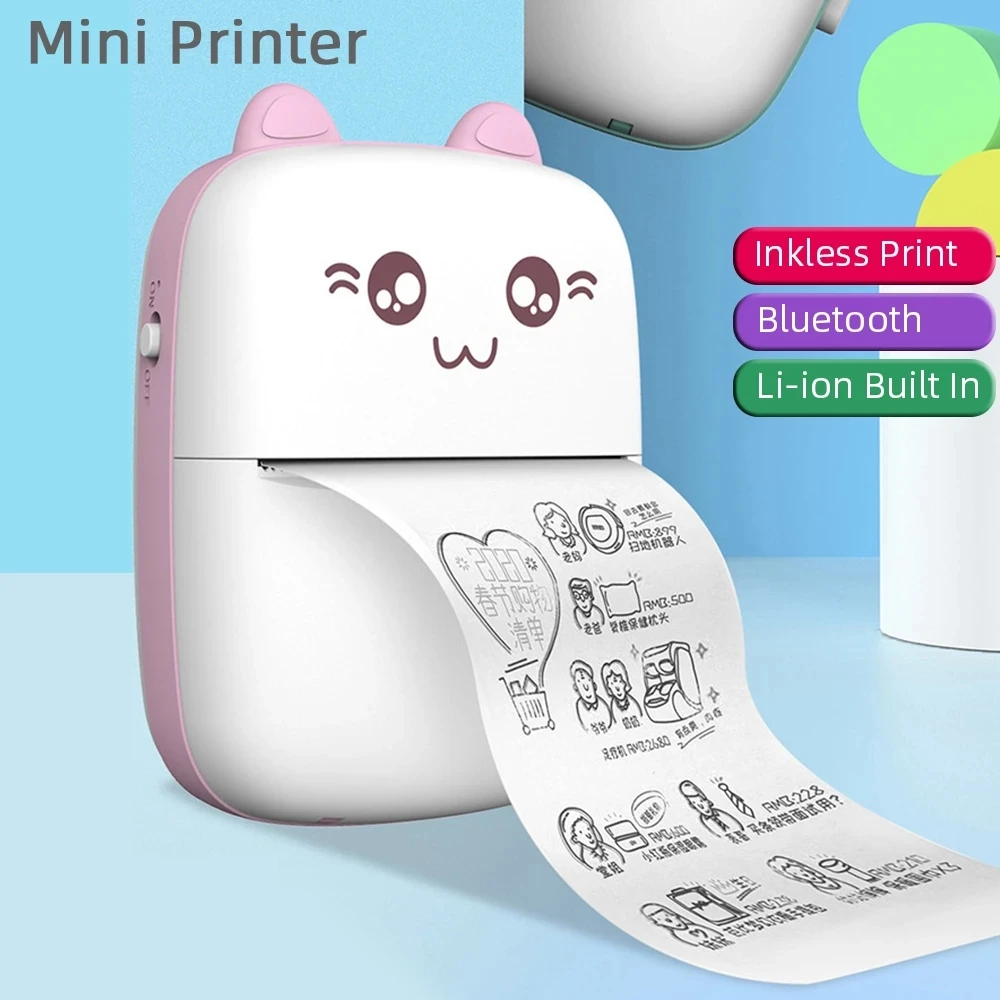 

Mini Portable Thermal Label Printer Paper Photo Pocket Printer Fast Printing Wireless Bt Android IOS Printers Kids Gift