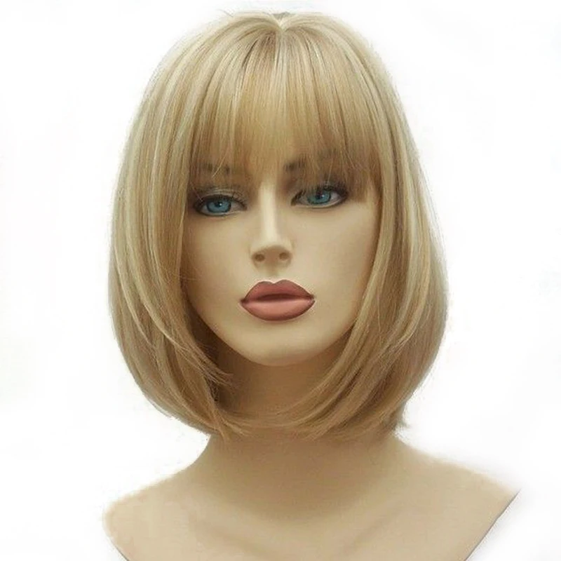 

Hot selling in Europe and America synthetic human hair wigs blonde cap wig