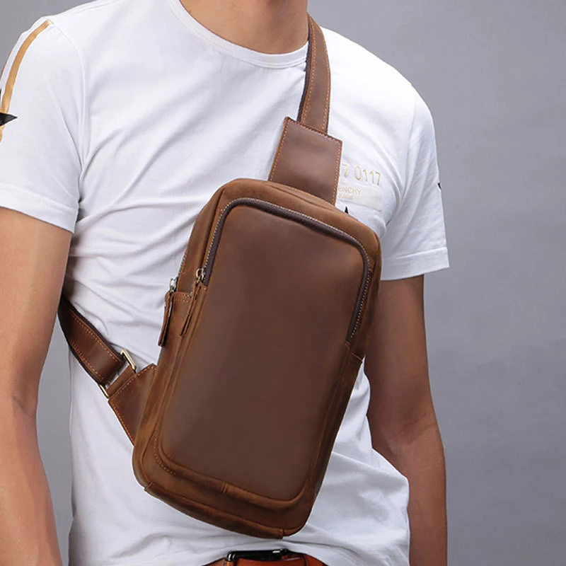 

Drop Shipping Brown Leather Utility Retro Male Chest Cross Shoulder Bag Casual Messenger Bag Crossbody for Men