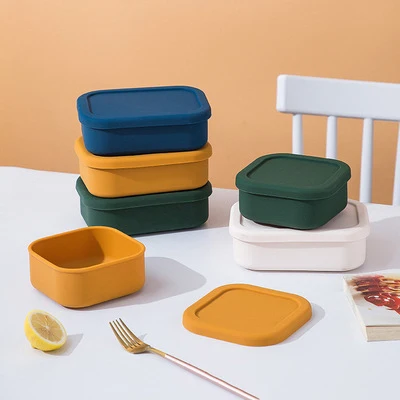 

Custom Eco-friendly 500ml 750ml Microwave and Dishwasher Food Storage Lunch Container Safe Silicone Food Container With Lid, Yellow/green