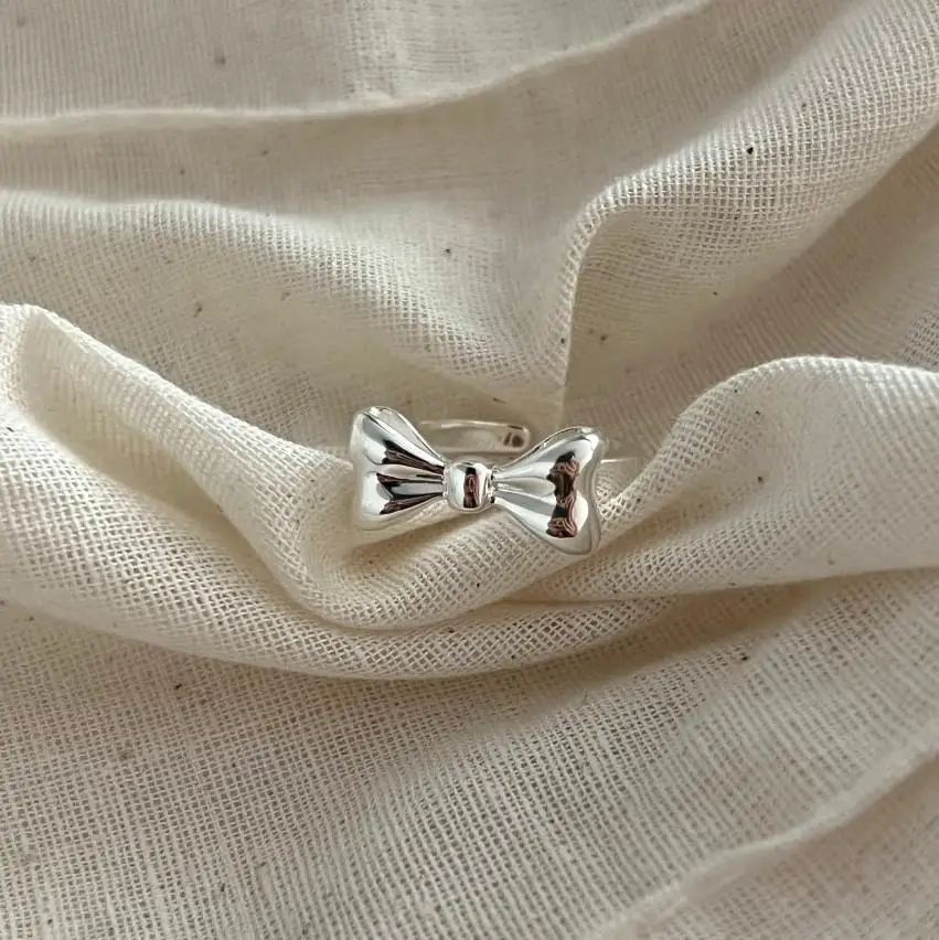 

925 Sterling Silver Minimalist Bow-knot Glod Plated Ring Open Ring For Women