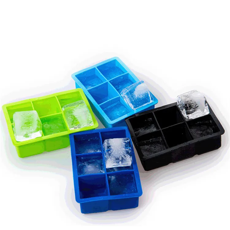 

Hot Sale Wholesale large ice tray, food grade 6 grid silicone ice tray, 6-cell square ice tray without lid, Black