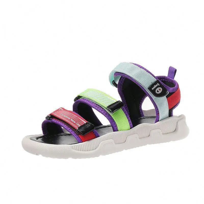 

2021 HAPPY CHINA women fly weave Roman Colorful ribbon thick sole sport sandal elastic ladies knitting fabric beach sandal