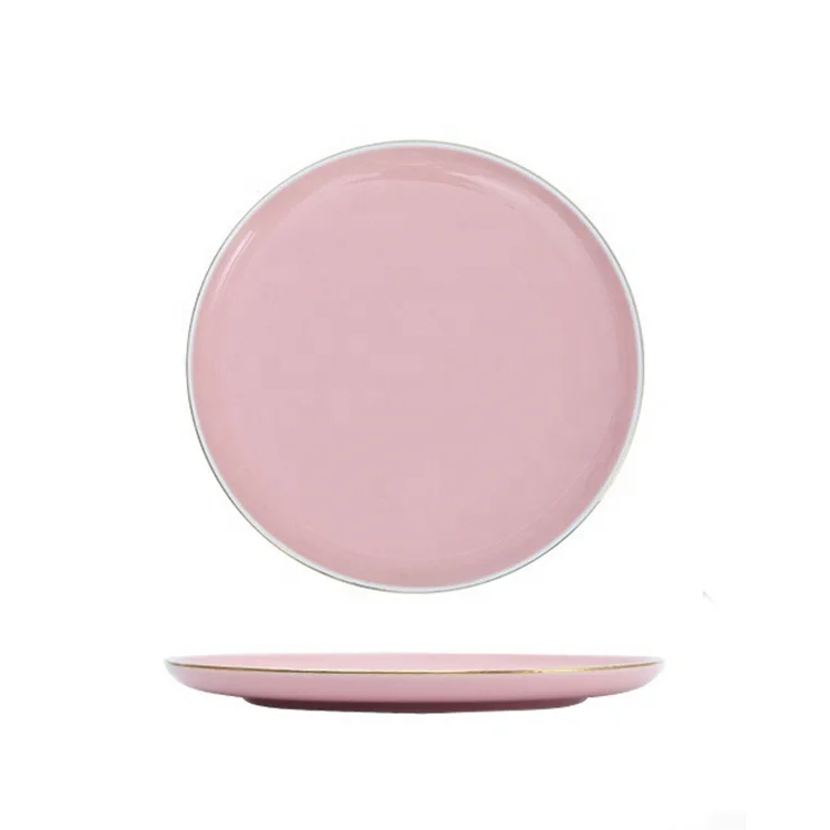 

Factory Wholesale OEM Round Porcelain Plate Small 10 Inch Pink Ceramic Plate Flat Plate
