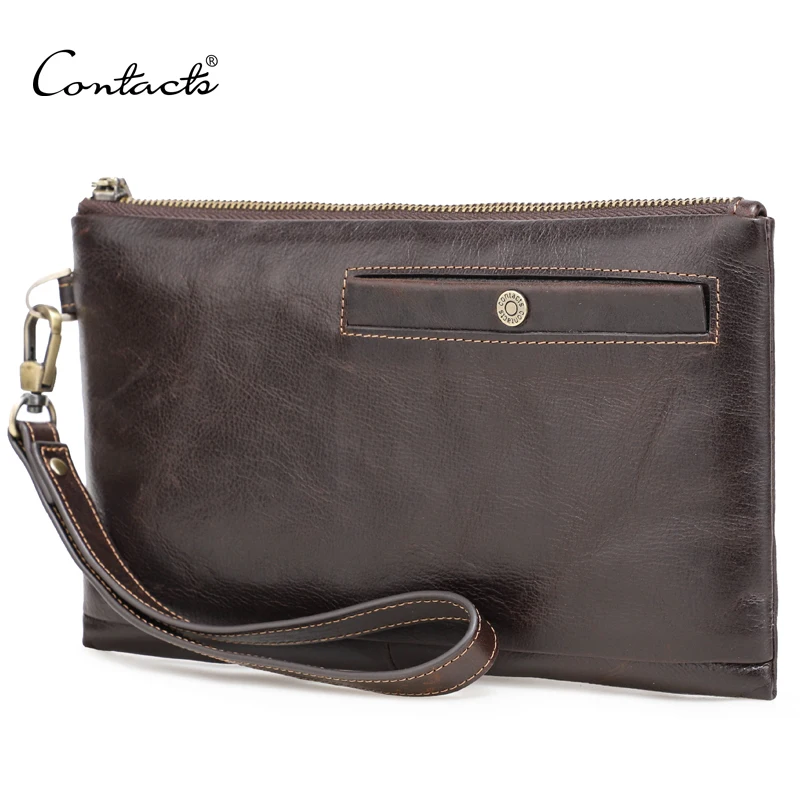 

Amazon hot sale CONTACT'S casual oil nubuck leather multifunctional Cell phone pocket mens long purse with handle strap, Coffee or customize