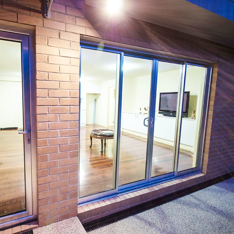 Modern design narrow frame 4 panel ultra thin double glass aluminium profile sliding glass doors system