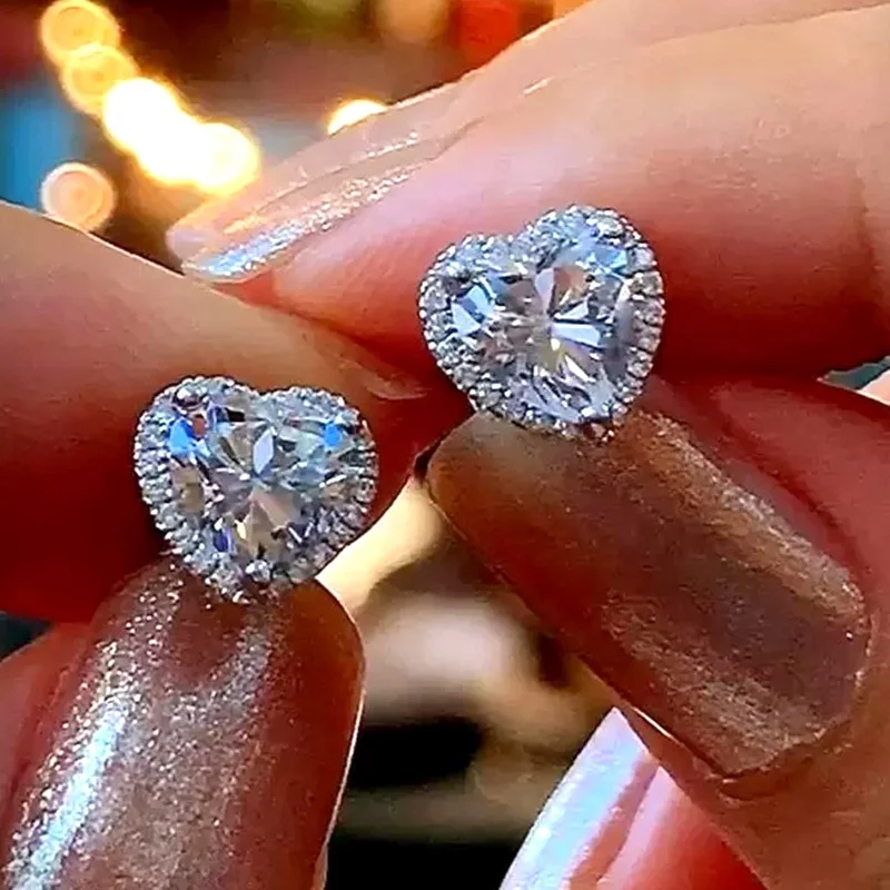 

Fashion Love Stud Earrings for Women Luxury Inlaid Heart Cubic Zircon Statement Earrings Exquisite Girl Gift Fashion Jewelry, Customized color